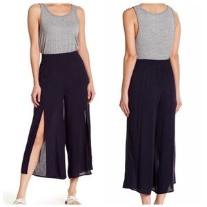 Good Luck Gem Black Wide Leg Split Pants Size L High Waist Flowy Rayon Boho
